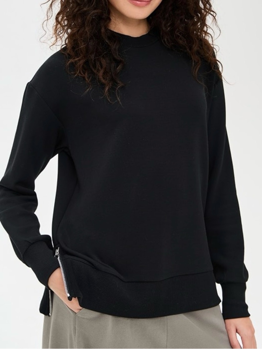 Varley Black Mock-Neck Zip Hem Sweatshirt Size X-Small